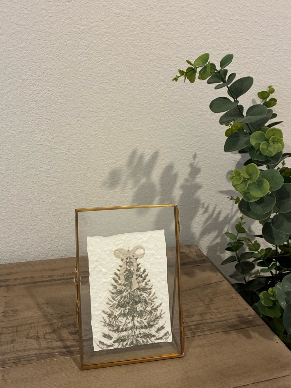 Christmas Tree Picture in Brass Glass Frame.